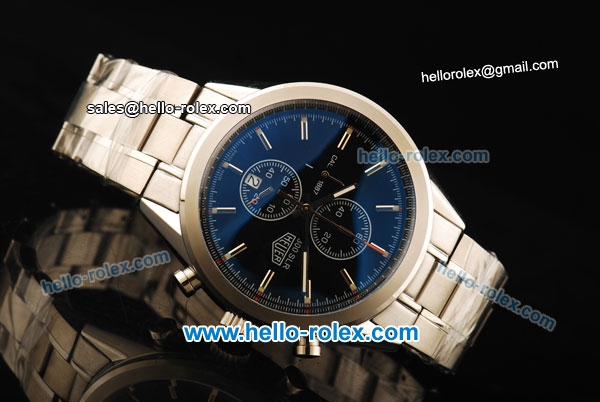 Tag Heuer SLR Chronograph Quartz Movement Full Steel with Blue Dial and Stick Markers - Click Image to Close